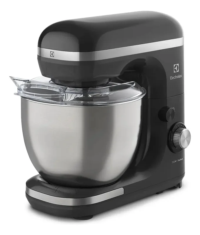 Electrolux Batedeira planetária potente capacidade 5L 750W 12 velocidades tigela inox função pulsar massa pesada pes antiderrapante EKM40 preto 127v