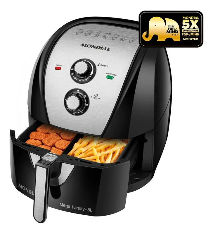 Fritadeira Air Fryer Dual Duplo Cesto 8L, Mondial, 2200W, 110V - AFD-01-BI