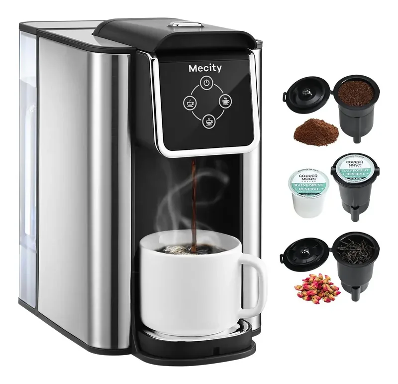 Mecity Cafeteira 3 em 1 máquina de porção única, compatível com cápsulas K-Cup, instantânea, de chá, copo de 6/8/283.5 g, reservatório de água removível de 1,417 g, 1150W